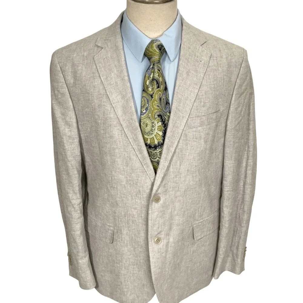 JOE Joseph Abboud Blazer Mens 46R Gray Slim Fit Spring Lightweight Linen Cotton